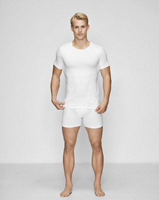 Bio-Baumwolle, Unterhemd T-Shirt mit Rundhalsausschnitt, Weiß