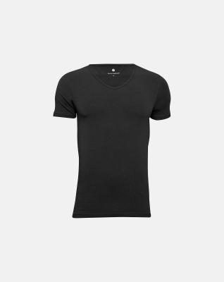 Bio-Baumwolle, Unterhemd T-Shirt mit V-Ausschnitt, Schwarz