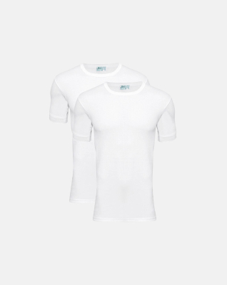 Bio-Baumwolle, Unterhemd mit Rundhalsausschnitt, 2-pack, Weiß -JBS