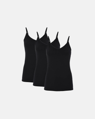 Bio-Baumwolle, Trägertop, 3-Pack, Schwarz