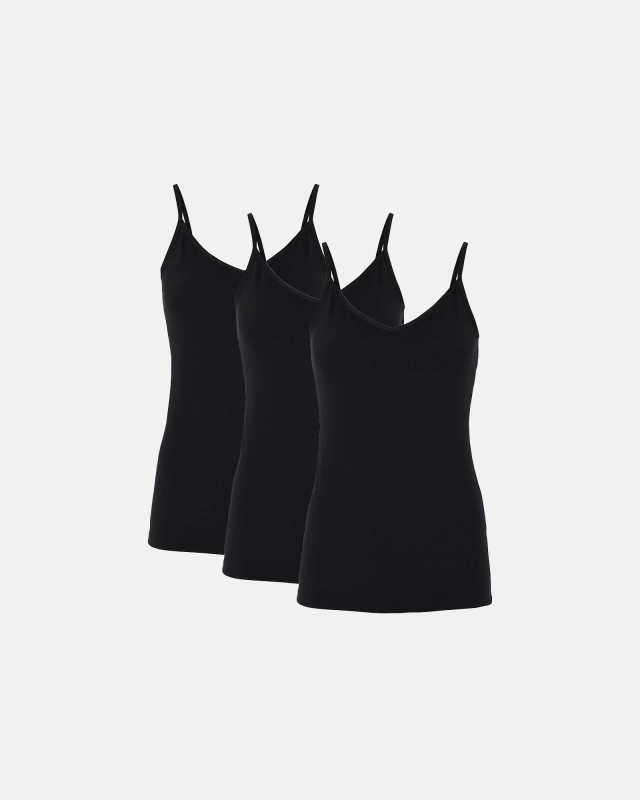 Bio-Baumwolle, Trägertop, 3-Pack, Schwarz
