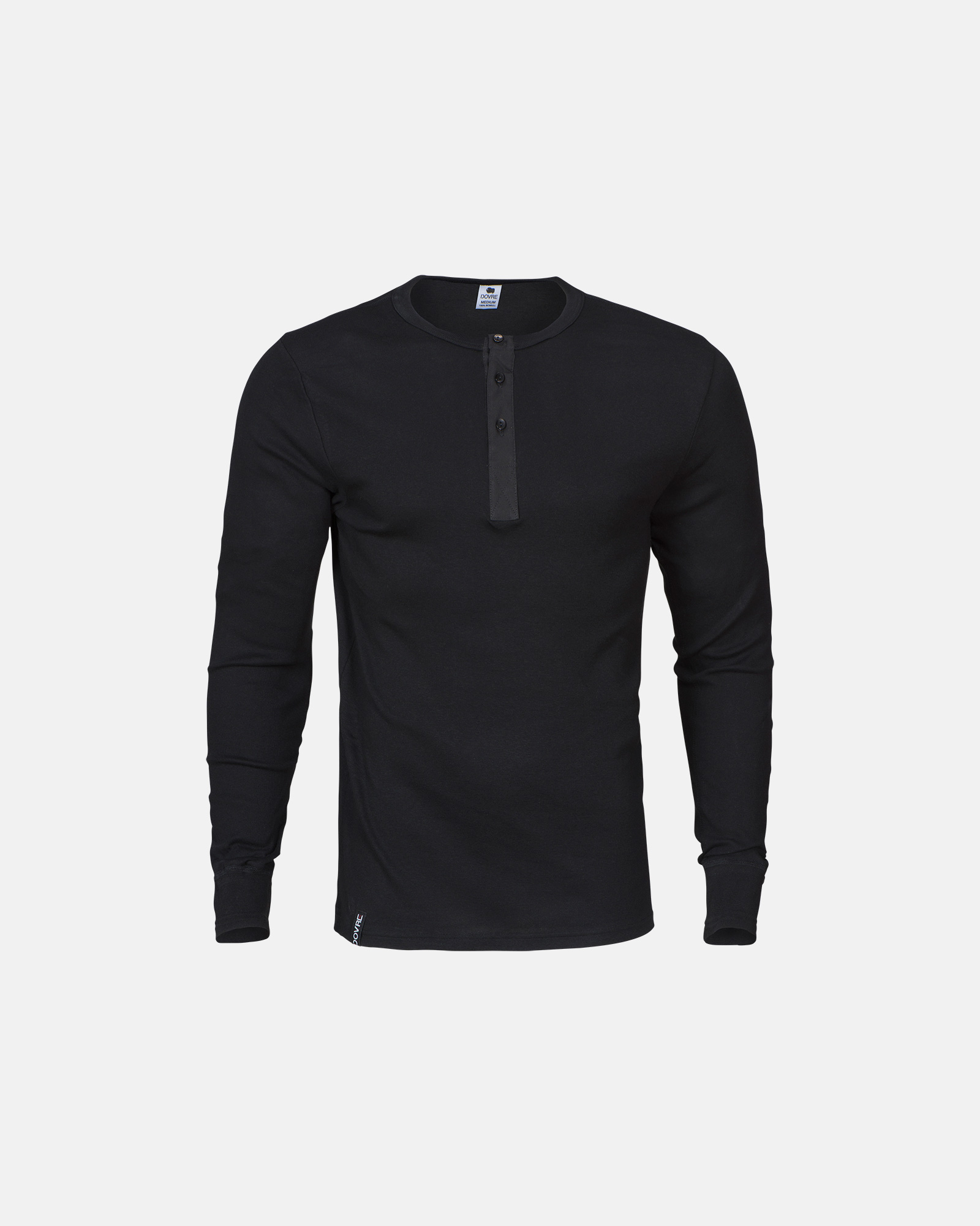 Bio-Baumwolle, Langarmshirt mit Knöpfen "Rib", Schwarz -Dovre Bio-Baumwolle, Langarmshirt mit Knöpfen "Rib", Schwarz -Dovre