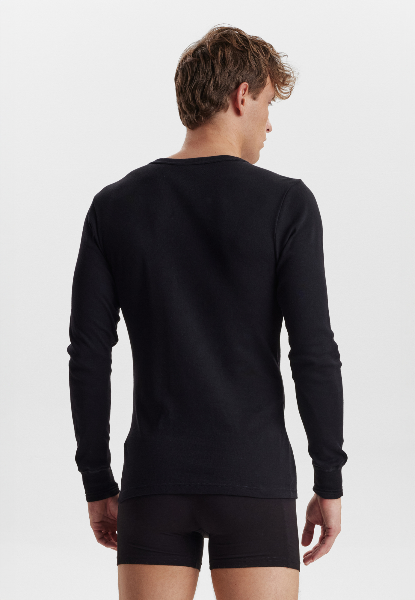 Bio-Baumwolle, Langarmshirt mit Knöpfen "Rib", Schwarz -Dovre Bio-Baumwolle, Langarmshirt mit Knöpfen "Rib", Schwarz -Dovre