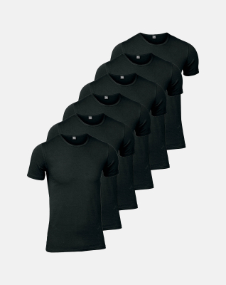 Bio-Baumwolle, Unterhemd mit Rundhalsausschnitt, 6-pack, Schwarz -JBS