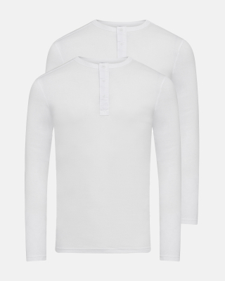 2-pack Bio-Baumwolle, Langarmshirt mit Knöpfen, Weiß