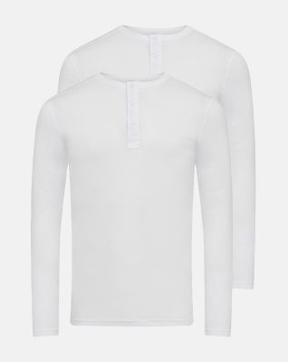 Langarmshirt m. Knöpfen 2-pack, Bio-Baumwolle, Weiß