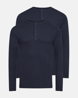 Langarmshirt m. Knöpfen 2-pack, Bio-Baumwolle, Marine