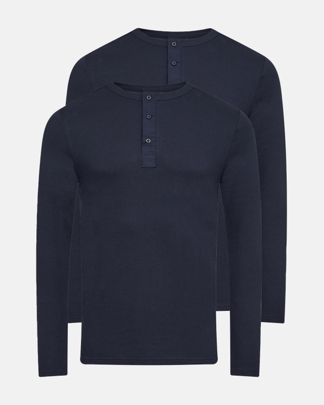 Langarmshirt m. Knöpfen 2-pack, Bio-Baumwolle, Marine