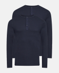 Langarmshirt m. Knöpfen 2-pack, Bio-Baumwolle, Marine