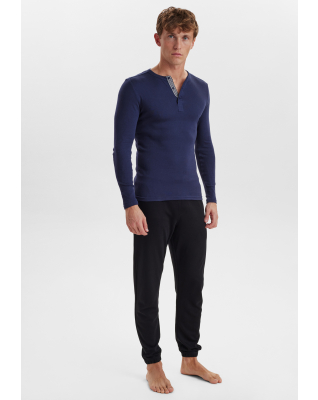 Langarmshirt m. Knöpfen 2-pack, Bio-Baumwolle, Marine