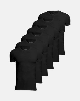 Bambusviskose, Unterhemd Rundhals, 6-pack, Schwarz