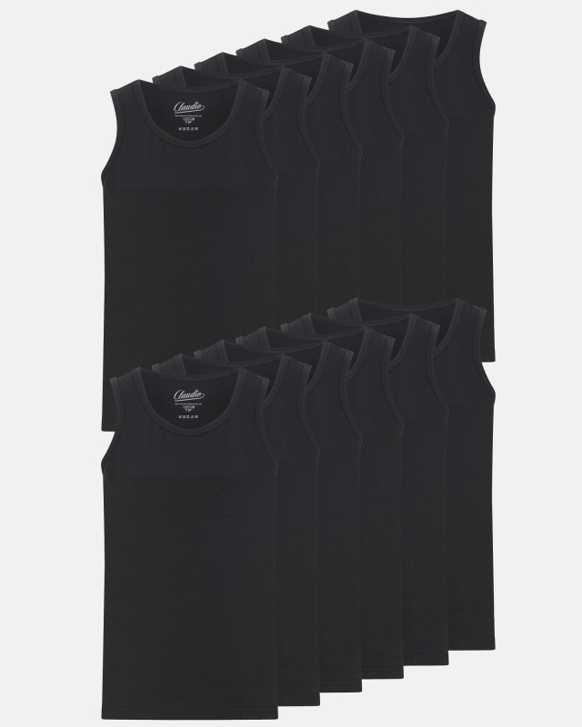 Bio-Baumwolle, Unterhemd, 12-pack, Schwarz, Jungen