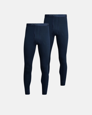 2-pack Bio-Baumwolle, Lange Unterhosen "Rib", Blau