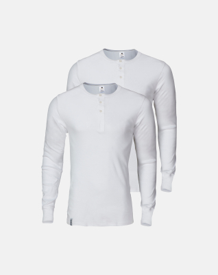 2-pack Bio-Baumwolle, Langarmshirt mit Knöpfen "Rib", Weiß -Dovre