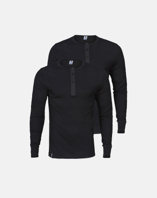 Langarmshirt "Grandad" 2-pack, Bio-Baumwolle, Schwarz