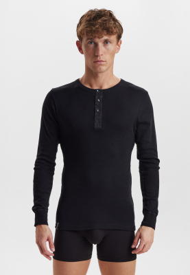 2-pack Bio-Baumwolle, Langarmshirt mit Knöpfen "Rib", Schwarz