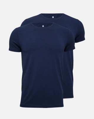 T-Shirt Rundhalsausschnitt 2-pack, Bambusviskose, Blau