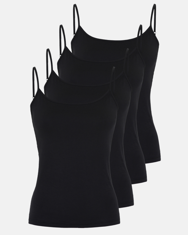 Bio-Baumwolle, Trägertop 4-pack, Schwarz