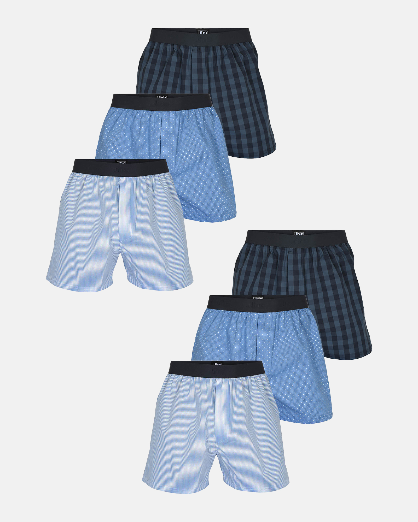 Bio-Baumwolle, Boxershorts, 6-Pack, Mehrfarbig Blau Karo -JBS Bio-Baumwolle, Boxershorts, 6-Pack, Mehrfarbig Blau Karo -JBS