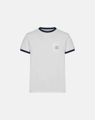Bio-Baumwolle, T-Shirt "Retro pocket", Weiß/Marine -Resteröds