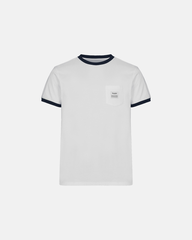 Bio-Baumwolle, T-Shirt "Retro pocket", Weiß/Marine -Resteröds