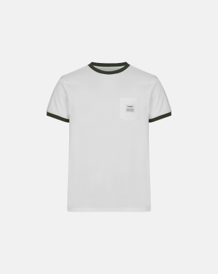 Bio-Baumwolle, T-Shirt "Retro pocket", Weiß/Army -Resteröds