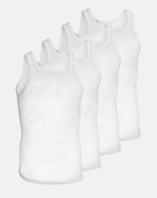 Bio-Baumwolle, Netz Unterhemd Top, 4-pack, Weiß