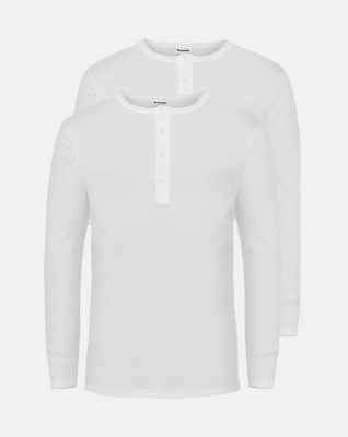 Langarmshirt m. Knöpfen 2-pack, Bio-Baumwolle, Weiß