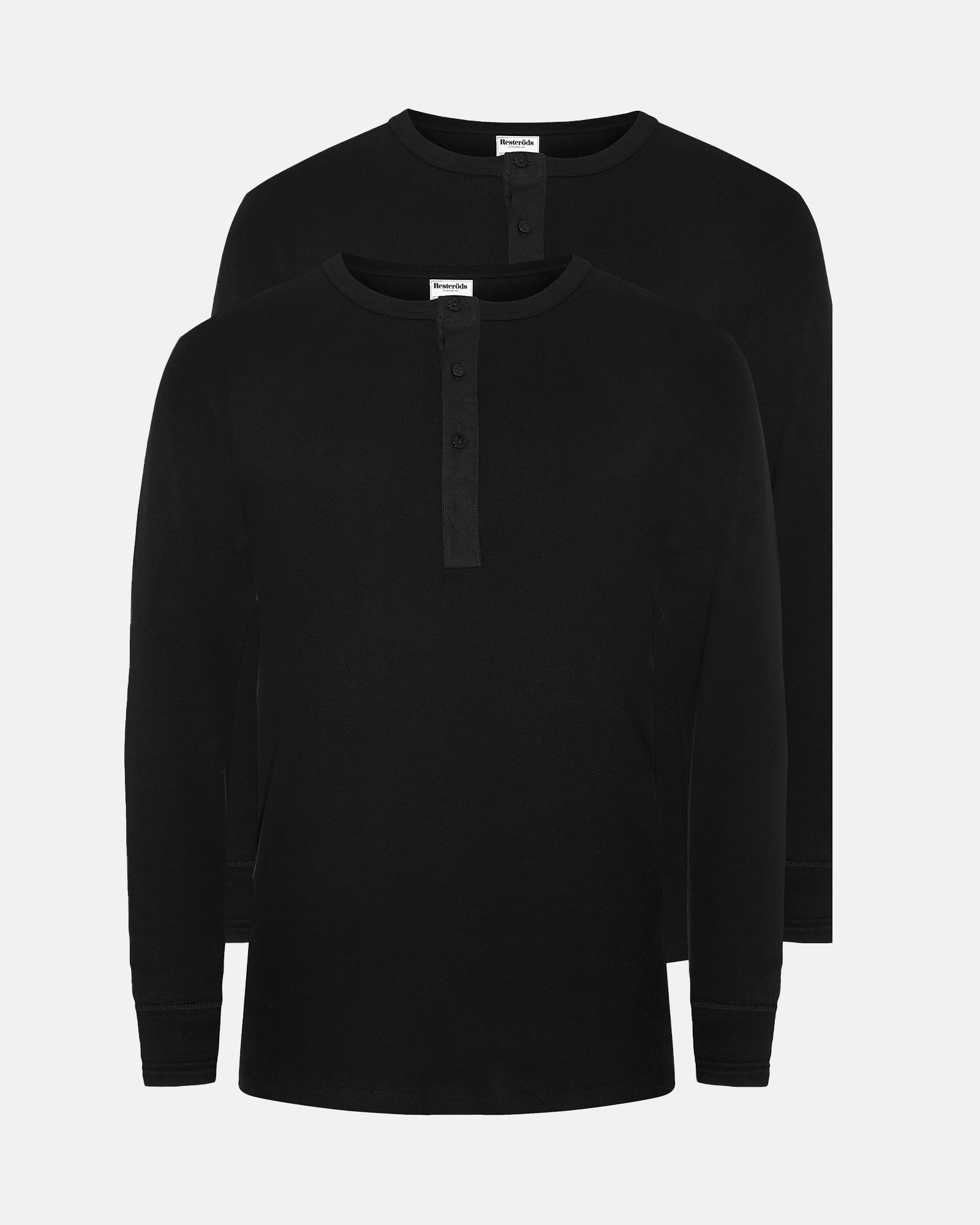2-pack Bio-Baumwolle, Langarmshirt mit Knöpfen, schwarz -Resteröds 2-pack Bio-Baumwolle, Langarmshirt mit Knöpfen, schwarz -Resteröds