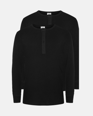 2-pack Bio-Baumwolle, Langarmshirt mit Knöpfen, schwarz