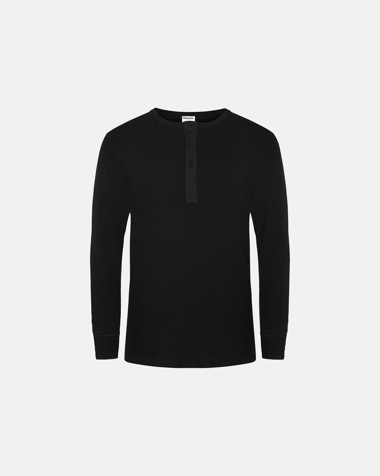 2-pack Bio-Baumwolle, Langarmshirt mit Knöpfen, schwarz -Resteröds 2-pack Bio-Baumwolle, Langarmshirt mit Knöpfen, schwarz -Resteröds