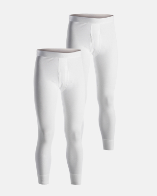 2-pack Bio-Baumwolle, Lange Unterhosen "Rib", Weiß