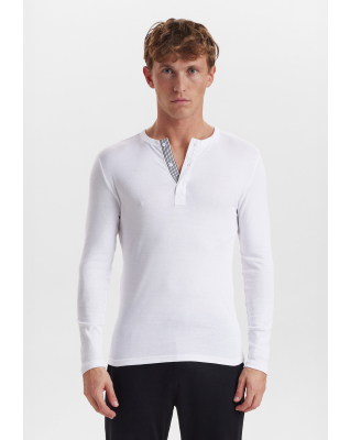 Bio-Baumwolle, Langarmshirt mit Knöpfen, Weiß
