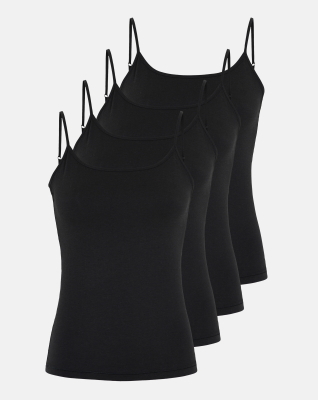 Bambusviskose, Top schmaler Träger, 4-Pack, Schwarz