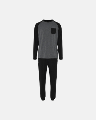 Bambusviskose, Pyjama "Jersey", Schwarz/Grau