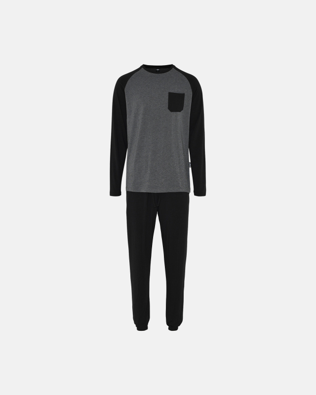 Bambusviskose, Pyjama "Jersey", Schwarz/Grau
