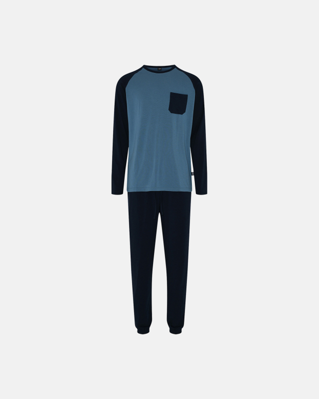 Bambusviskose, Pyjama "Jersey", Blau/Schwarz