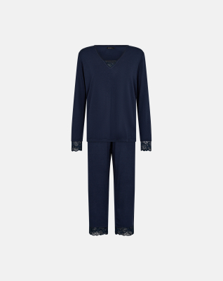Bambus-Viskose, Pyjama-Set mit Spitze, Marine -Decoy