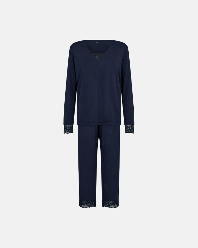Bambus-Viskose, Pyjama-Set mit Spitze, Marine -Decoy