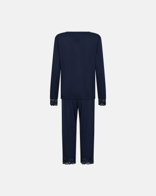 Bambus-Viskose, Pyjama-Set mit Spitze, Marine