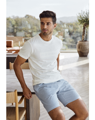 Bio-Baumwolle, Pyjama-Shorts, Blau gestreift