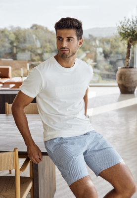 Bio-Baumwolle, Pyjama-Shorts, Blau gestreift