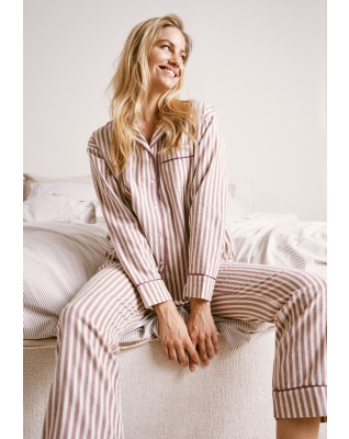 100% Bio-Baumwolle, Schlafanzughose "Flanell", Gestreift rosa -JBS of Denmark Women