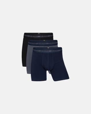 Bambusviskose, Boxershorts "Lange Beine", 3er-Pack, Schwarz, Grau, Blau -JBS
