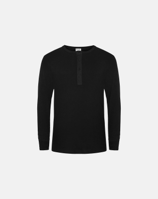 Bio-Baumwolle, Langarmshirt mit Knöpfen, schwarz