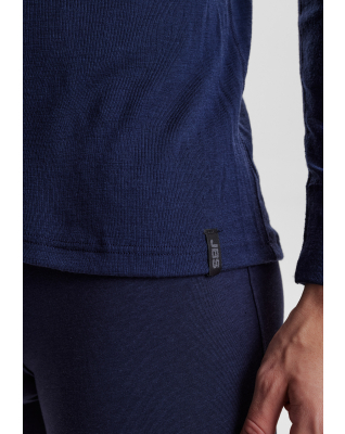 Wolle, Langarm-Shirt, Marineblau -JBS