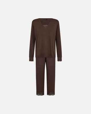Bambus-Viskose, Pyjama-Set mit Spitze, Braun
