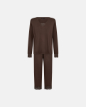 Bambus-Viskose, Pyjama-Set mit Spitze, Braun -Decoy
