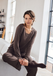 Bambus-Viskose, Pyjama-Set mit Spitze, Braun
