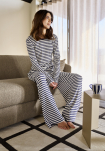 Bambusviskose, Rib-Hose, Blau Gestreift -JBS of Denmark Women